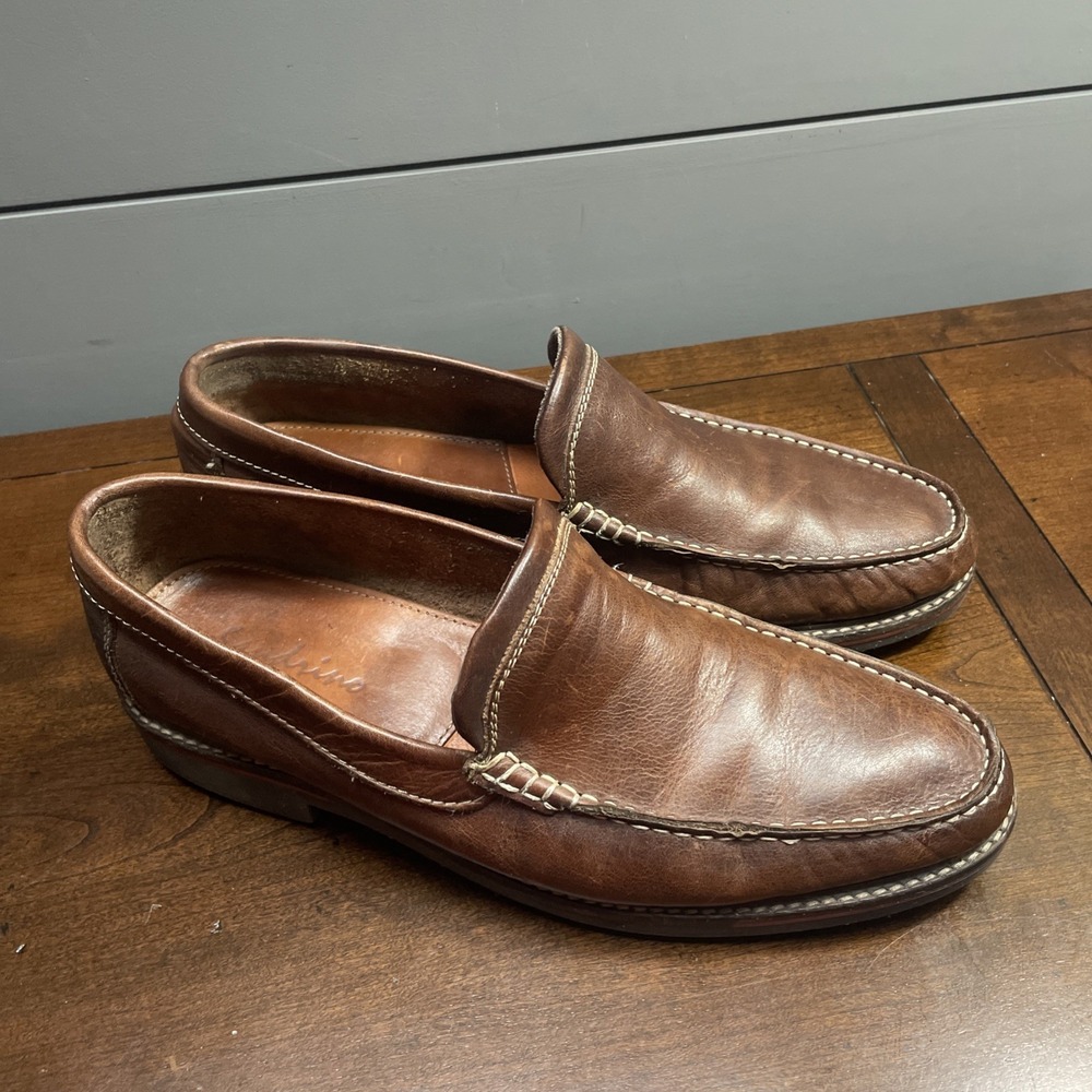 Sandrino Brown Leather Loafers Sz 11 M Men's Slip On Casual Classic Boat Shoes